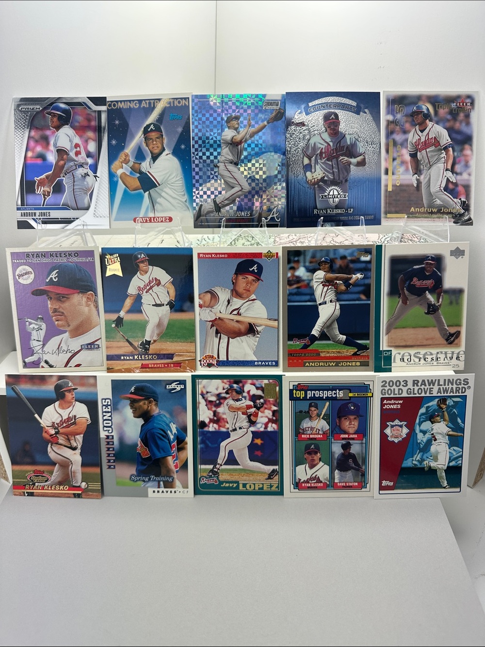 Braves Andruw Jones w/ Rookies of Ryan Klesko and Javy Lopez lot of 15